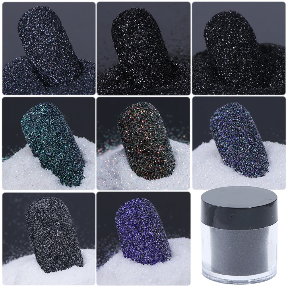 Polvo de azúcar brillante para uñas, polvo de inmersión blanco negro, pigmento de arena para uñas, diseño de invierno, herramientas de manicura, GLMN01-08, 1 caja