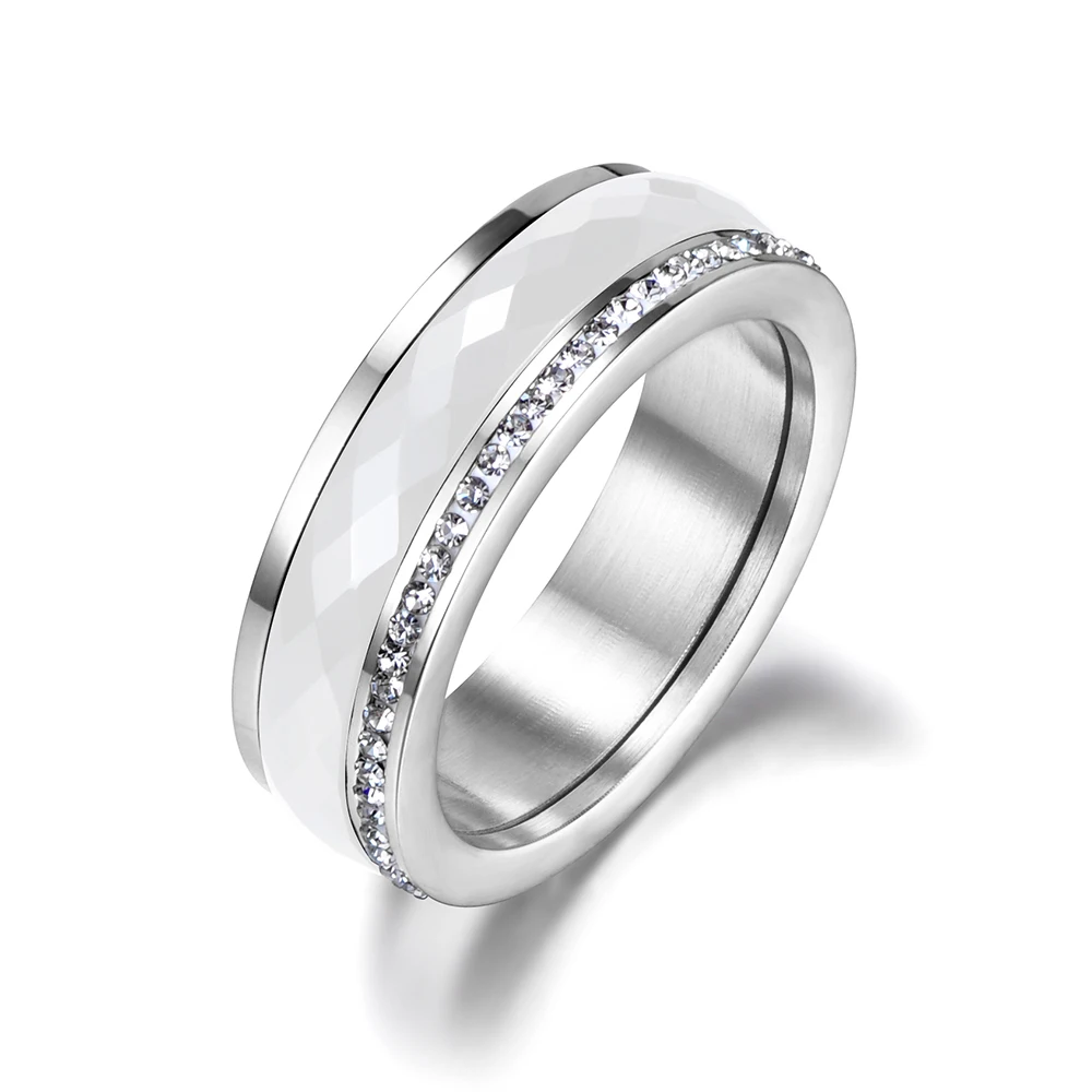 Wedding Engagement Rings Classic Titanium Stainless Steel Ceramics CZ Crystal For Women