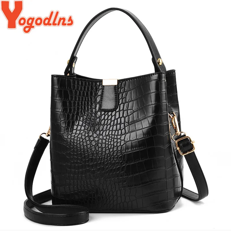 Yogodlns Retro Alligator Bucket Bags Women Crocodile Pattern Handbag Capacity Casual Shoulder Messenger Ladies |