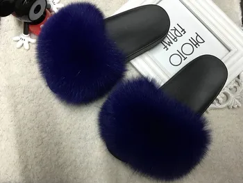 

EMMA KING Spring Fluffy Fur Slippers Women Fox Fur Slides Flat Sandals Indoor Slippers Lady Fur Flip Flops Plush Shooes Women