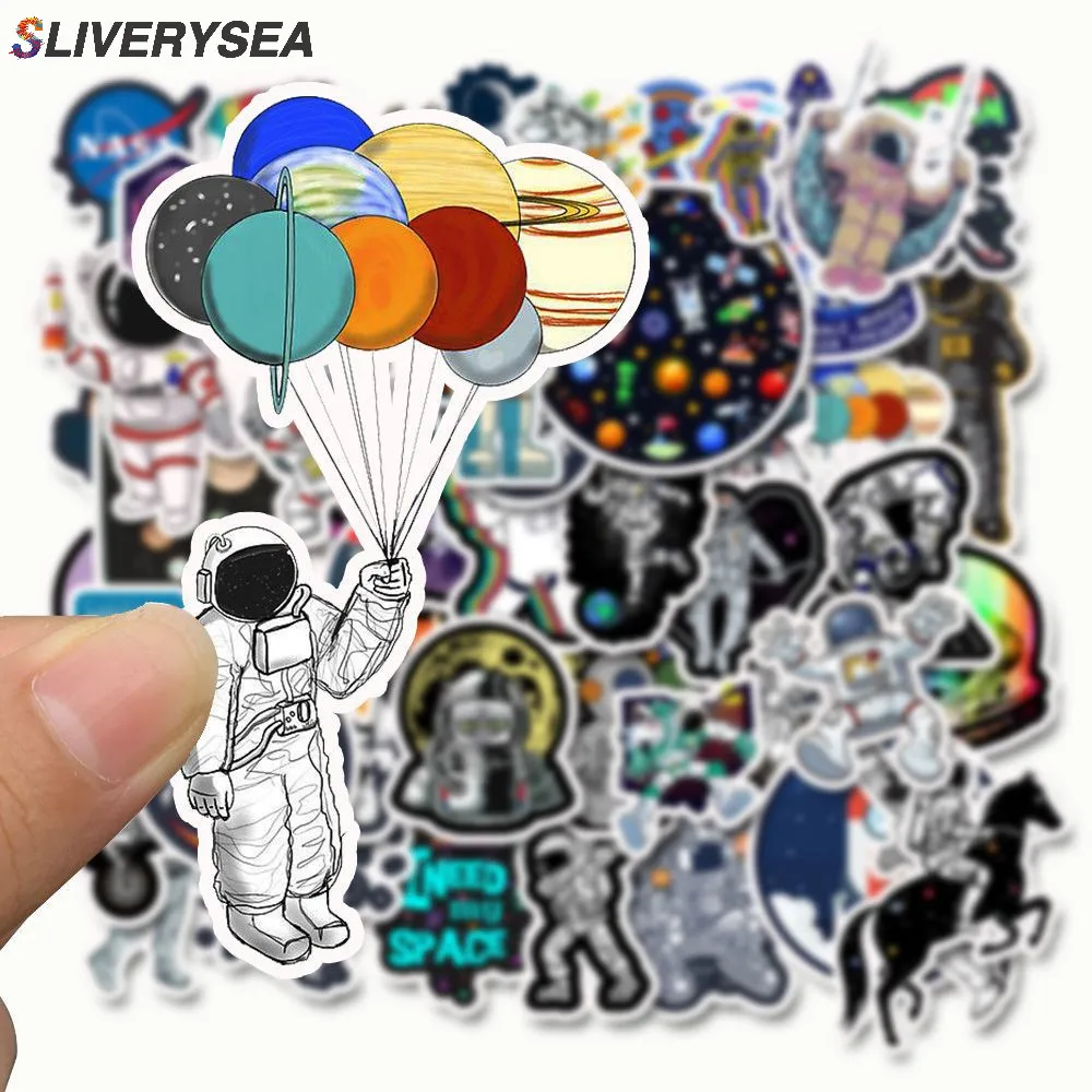 

SLIVERYSEA 50Pcs Outer Space Astronaut Sticker For Suitcase Skateboard Laptop Luggage Fridge Phone Car Styling DIY Decal Sticker