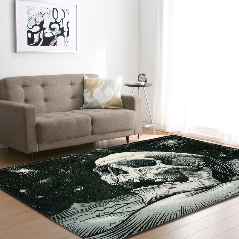 

3D Skull Flannel Velvet Memory Foam Larger Carpet Play Game Mats Baby Craming Bed Living Room Area Rug Bedside Rugs Personality