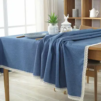 

Linen Table Cloth For Hotel Home 1pc Modern Table Cover With Lace Dinner Tea Tablecloth TV Hallway Dust-proof 8 Colors