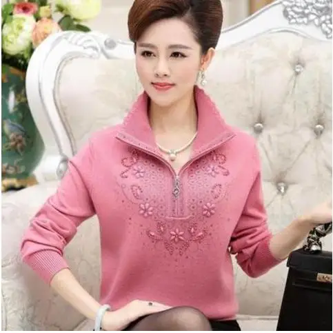 2019 осень зима Мать молния blusa Трикотажный костюм среднего возраста женщин