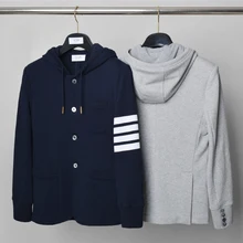 Модный брендовый Мужской Блейзер TB Tom, британский Повседневный костюм, приталенная Мужская куртка, весеннее и осеннее хлопковое пальто с капюшоном