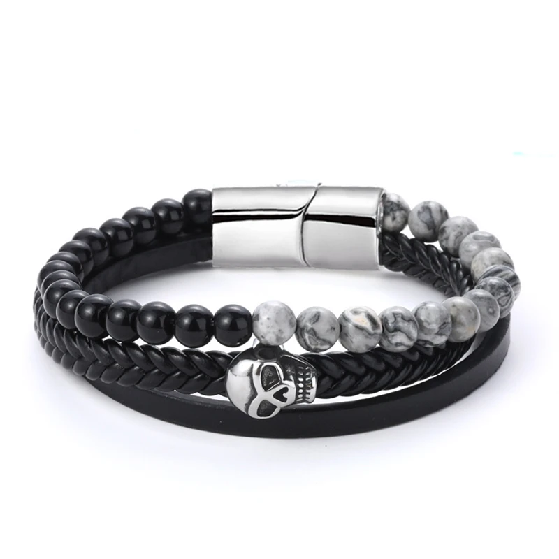 Men Gothic Skull Stainless Steel Bracelet Punk Rock