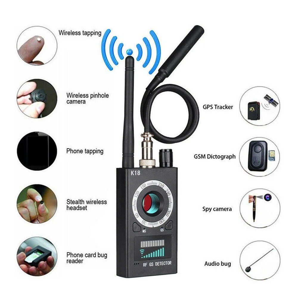 1MHz-6.5GHz K18 Multi-function Anti-spy Detector Camera GSM Audio Bug Finder GPS Signal lens RF Tracker Detect Wireless Products led warning lights