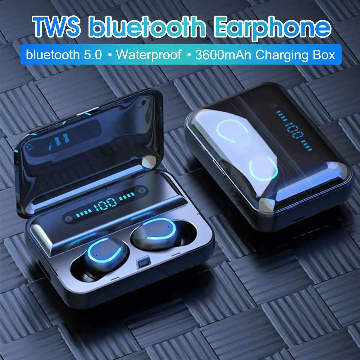 

LED Display Screen Waterproof bluetooth Earphones Portable Noise Cancelling Wireless Headphones With Large Capacity Charging Box