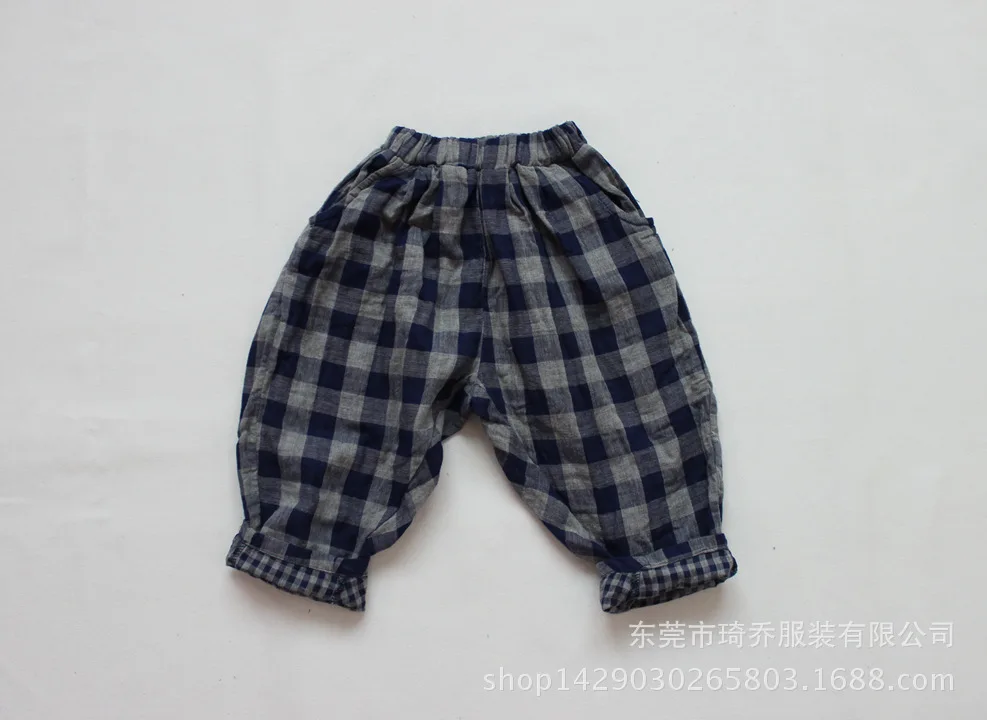 

Autumn Childrenswear Cotton Linen Pants Children Cotton Linen Trousers Autumn han ban MORI Series Cotton Linen Checkered Baggy P