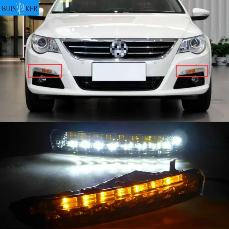

Дневные ходовые огни для VWVolkswagen Passat CC 2009 2010 2011 2012 светодиодный ные ходовые огни с желтыми сигнальными огнями, 2 шт.