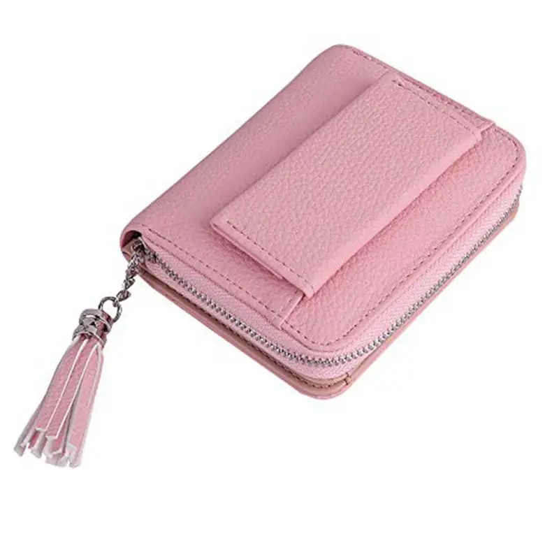 Женский короткий маленький кошелек, Дамский кожаный кошелек с кисточками и отделением для монет на молнии, держатель для карт, кошелек для денег, A69C - Цвет: Розовый