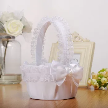 

1PC Romantic Flower Basket Bowknot Silk Cloth Rose Flower Girl Basket Storage Container for Party Wedding Ceremony Decoration