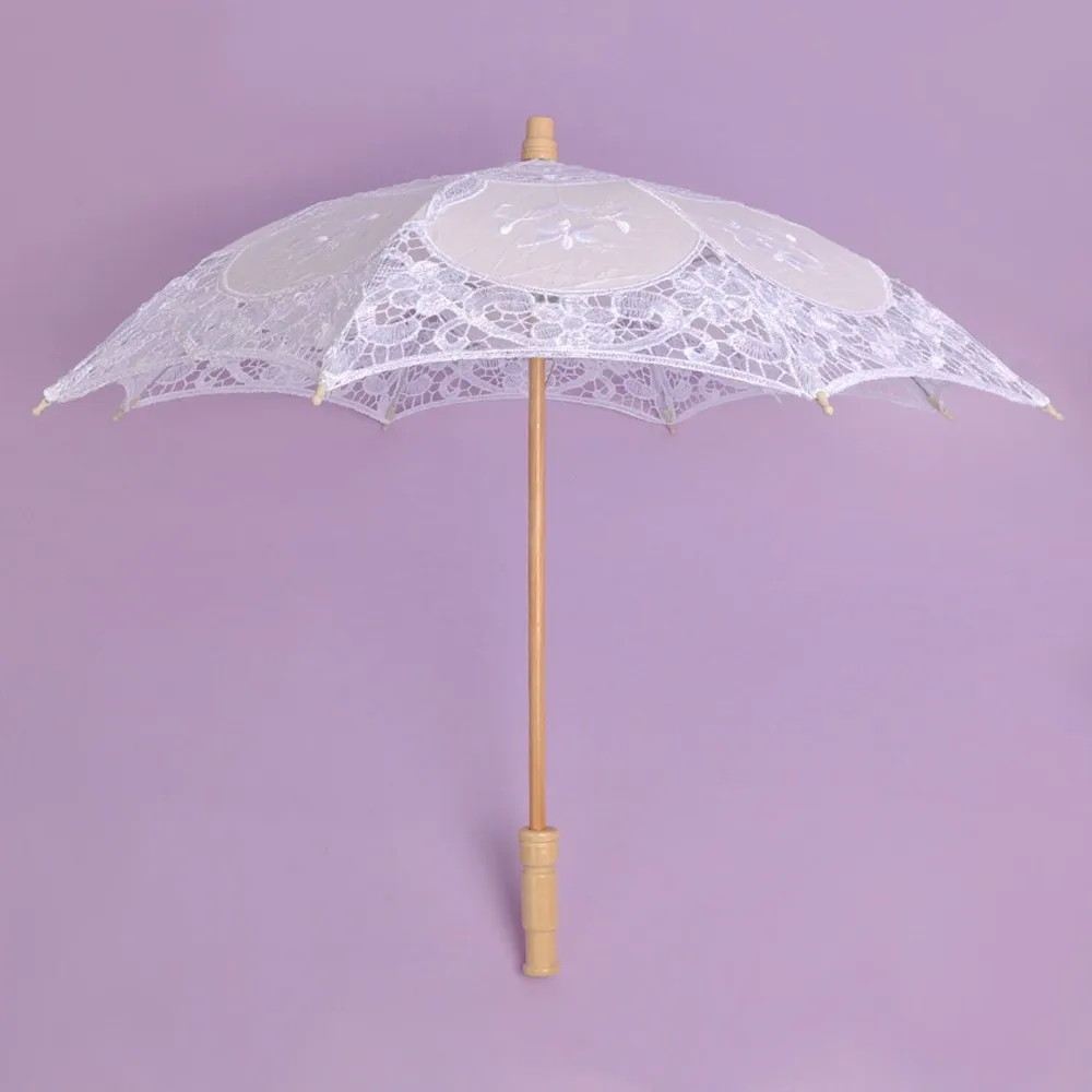 White 20# кружевной зонтик Свадебный зонтик дети девушки вышитые руки солнца белый бежевый Зонты Свадебные танцы Вечерние - Цвет: White