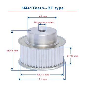 

Timing Pulley 5M41 Teeth BF type teeth pitch 5 mm process hole diameter 10 mm slot width 21/27mm for 20/25 mm timing belt