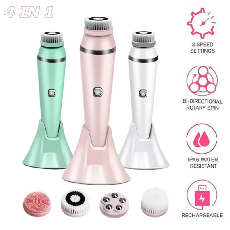 

4 In 1 Electric Facial Cleansing Brush Washing Massage Cleaner Face Scrubber Face Skin Care Tools Set
