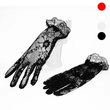 10 шт./лот черные и красные кружевные короткие женские перчатки