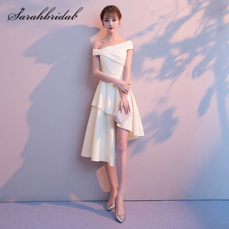 

2020 New Arrival White A line Bridesmaid Dresses Stain Off the shoulder Backless Party Prom Formal Gowns Brautjungfer BD0002
