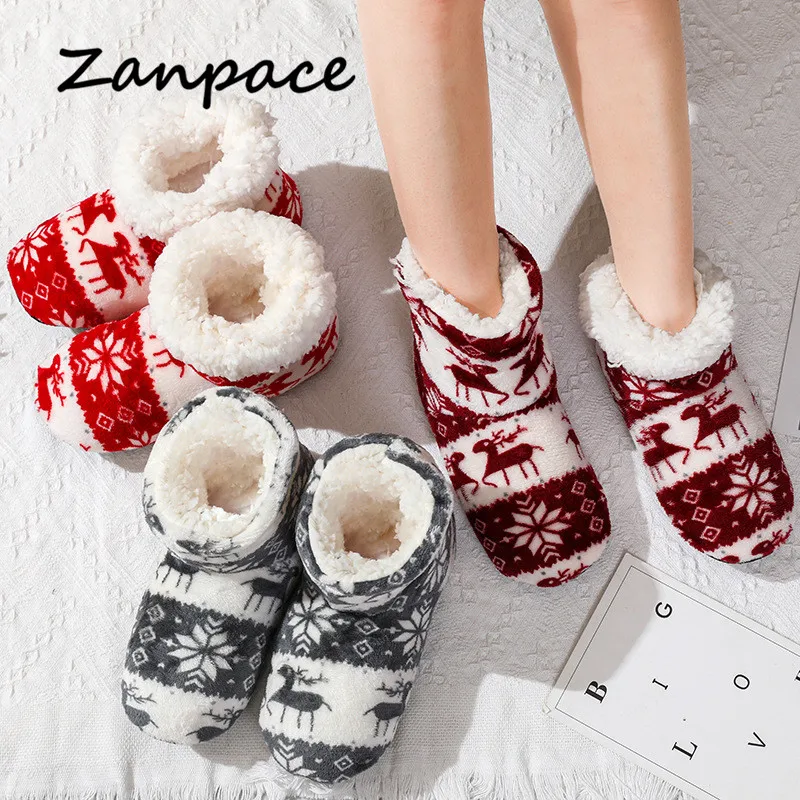 2020 Winter Furry Slides for Women Indoor Home Softsoled Flannel Women Shoes Christmas Cartoons Elk Slipper AntiSkid Sole