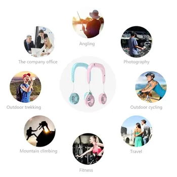 

Neck Band Personal Portable Mini Air Fan With Dual Fan USB Rechargeable Portable Hand Held Fan Portable Pocket Fan