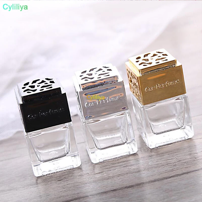 

20pcs Empty Cube Perfume Glass Bottle Car Hanging Rearview Ornament 8ML Air Freshener For Essential Oils Diffuser Fragrance