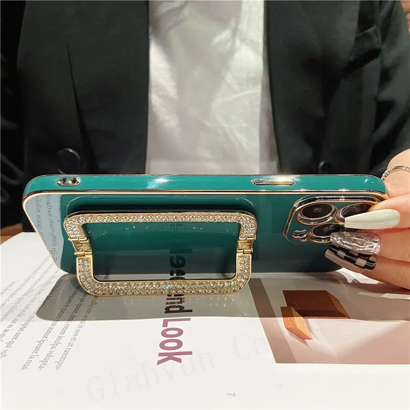 Korea 3D Crystal Square Holder Gold Plating iphone Case