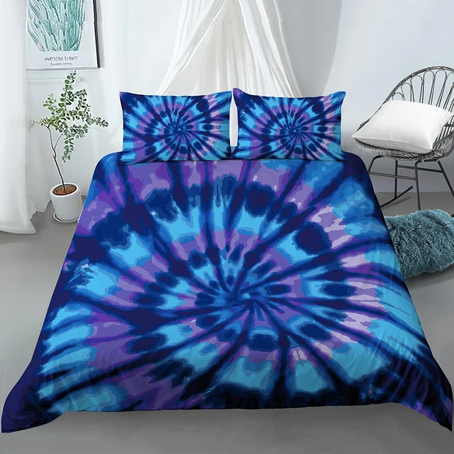 Style 2,King ZEIMON Colorful Bedding Tie Dyed Duvet Cover Set Luxury Blue Yellow Spiral Psychedelic Pattern Boho Hippie Bedding Sets Boys Girls 1 Duvet Cover with 2 Pillowcases
