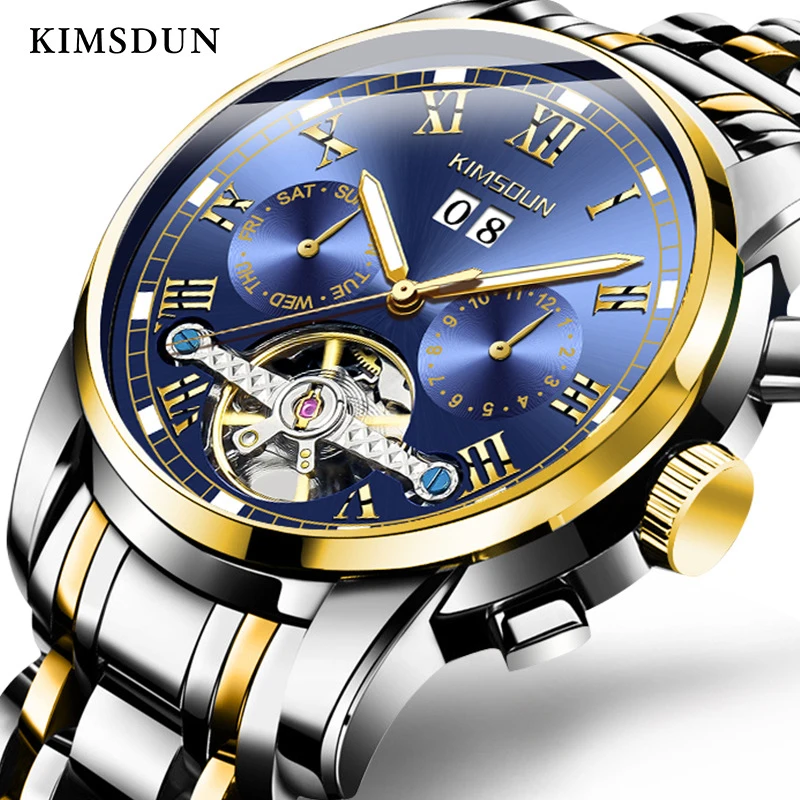

Skeleton Tourbillon Automatic Mechanical Watch Men Top Brand Luxury Watches Mens Business Date Week Luminous Wristwatch KIMSDUN