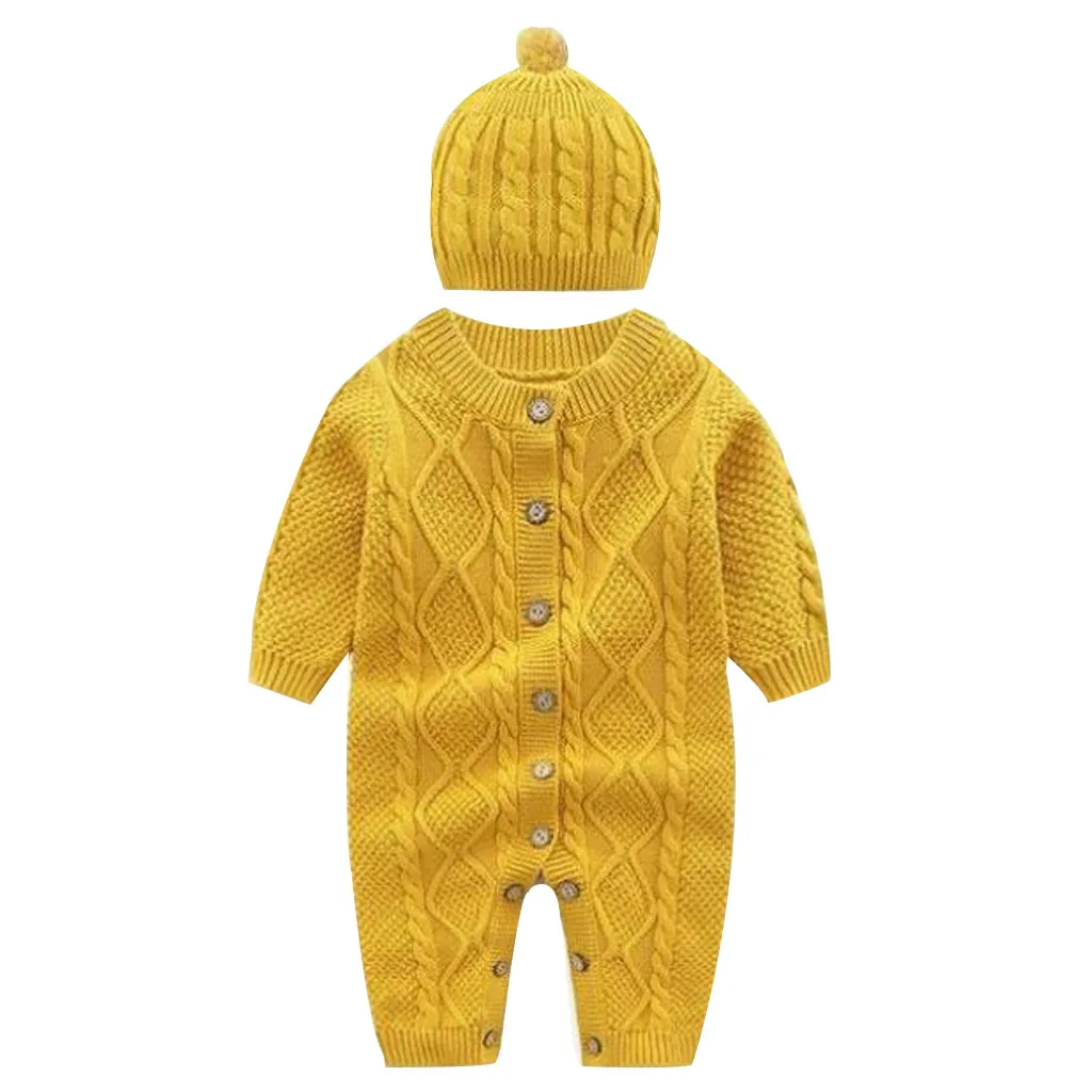 Теплый вязаный свитер для новорожденных мальчиков и девочек, комбинезон с шапкой, Детская верхняя одежда для малышей, детские комбинезоны, зимняя одежда, кардиган