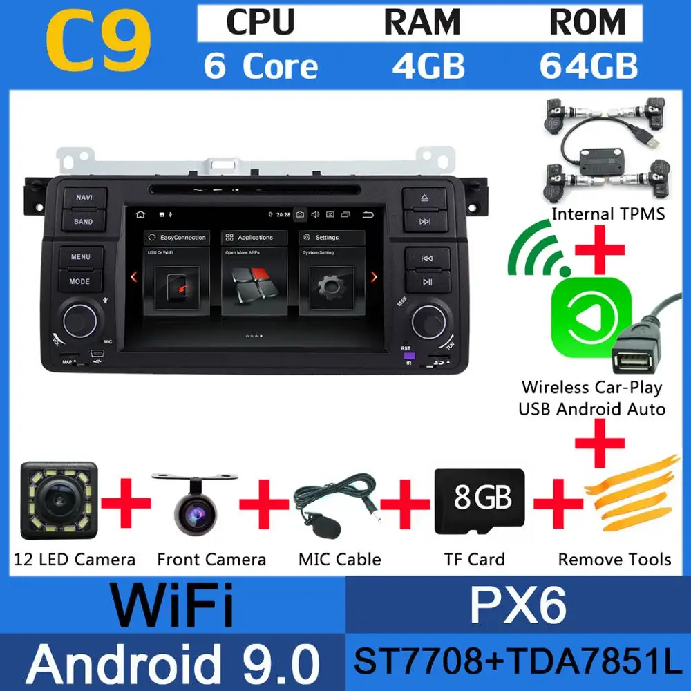 Android 9,0 PX6 4G+ 64G автомобильный dvd-плеер для BMW 3 серии E46 M3 318i 320i 325i 328i Rover 75 MG ZT радио gps Android авто CarPlay - Цвет: PX6 Wl CarPlay TPMS