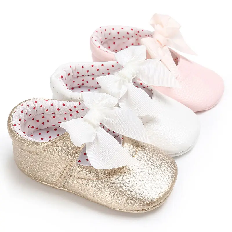 Милая обувь принцессы для маленьких девочек с мягкой подошвой из искусственной кожи для маленьких мальчиков и девочек с бантом; обувь для детей 0-18 месяцев