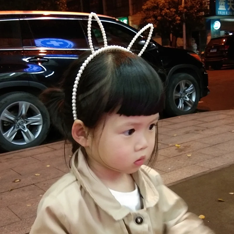 

New Baby Girls Cute Pearl Cute Ear Design Pattern Headband Headwear Apparel Photography Prop Party Gift for baby girls