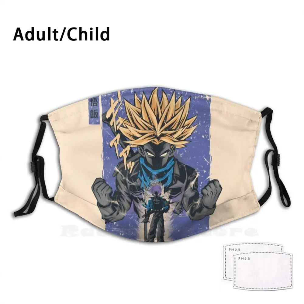 

Trunks Retro Ver Funny Print Reusable Filter Face Mask Broli Retro Japan Villain Dragon Animae Manga Cell Dbz Power