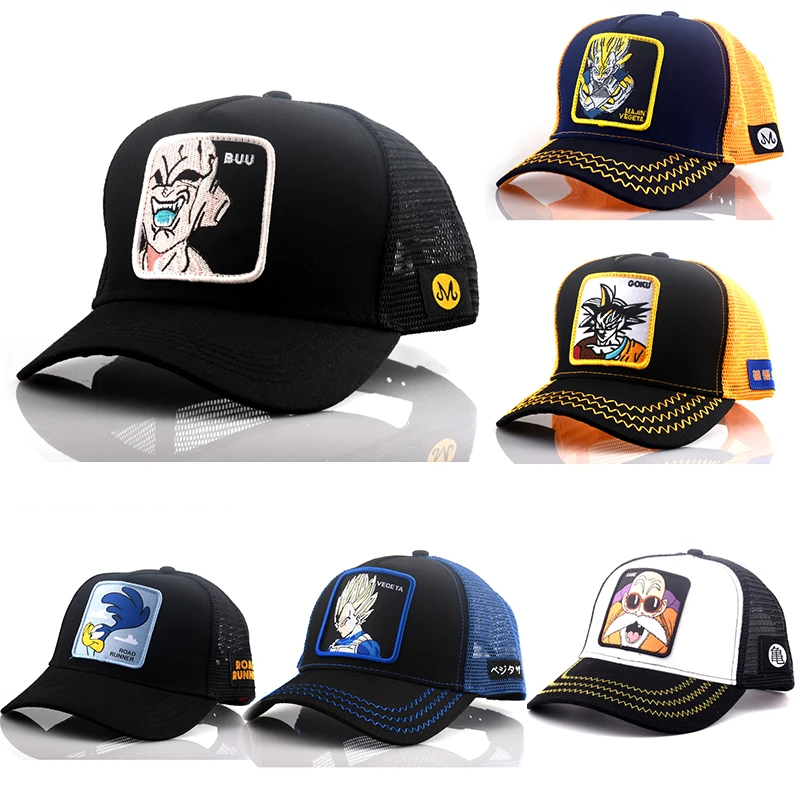 

2019 New Summer Cartoon Dragon Ball Z Mesh Baseball Caps Snapback Anime Embroidery for Women Men Outdoor Truck Driver Dad Hat