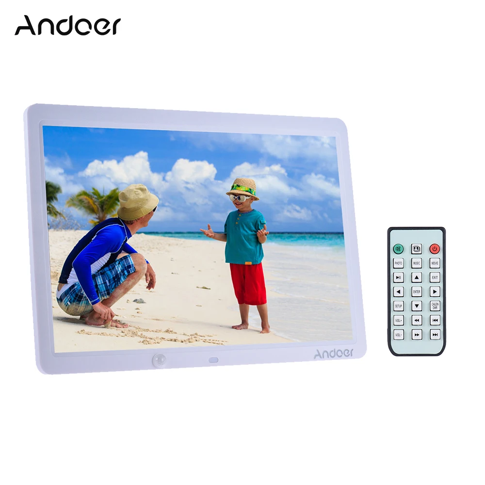 

Andoer 15" Digital Photo Frame Album 1280 * 800 Wall Mountable Desktop Digital Picture Frame Remote Control w/ Motion Detection
