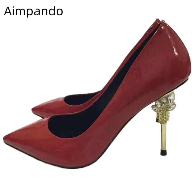 

Metal Strange Heel Pumps Women Slim Shallow Concise Party Footwear High Heel Decor Crystal Luxury Zapato 2020 Autumn Pumps Woman