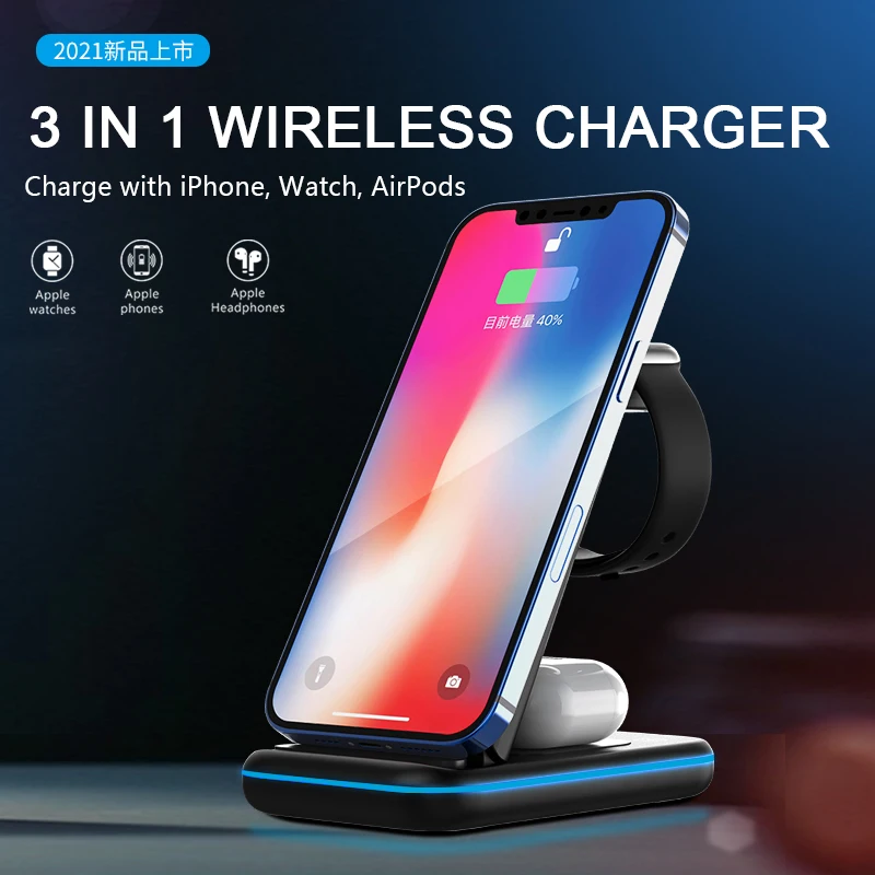 3 In 1 15w Wireless Charger Stand For Iphone 12 Pro Max Mini Fast