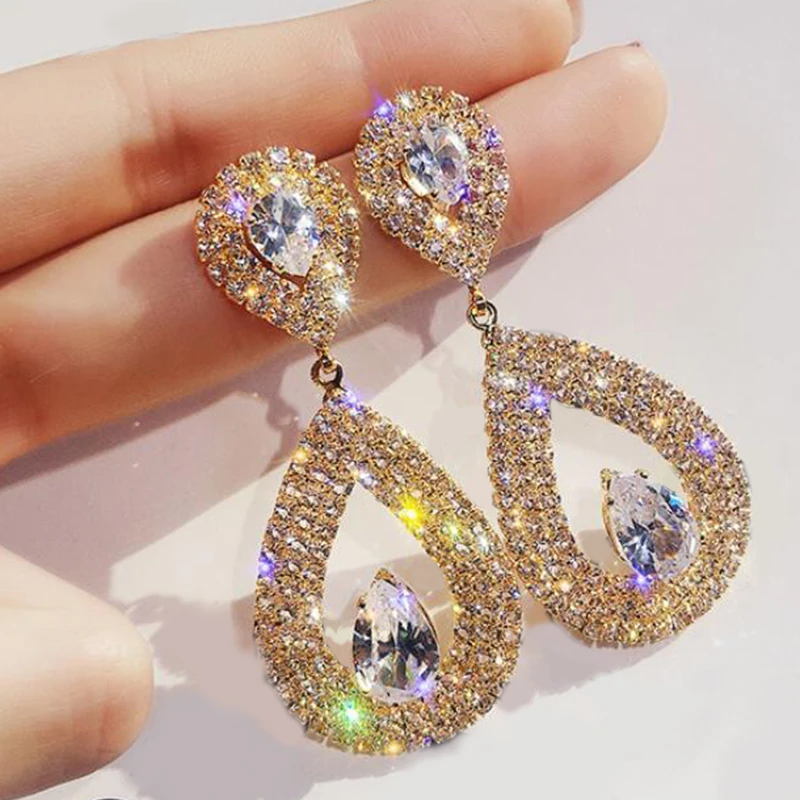 Женские серьги винтажный геометрический кулон с кристаллами в виде капель воды Висячие серьги-гвоздики золотого и серебряного цвета набор очаровательных изысканных подвесных аксессуаров для танцевальной вечеринки