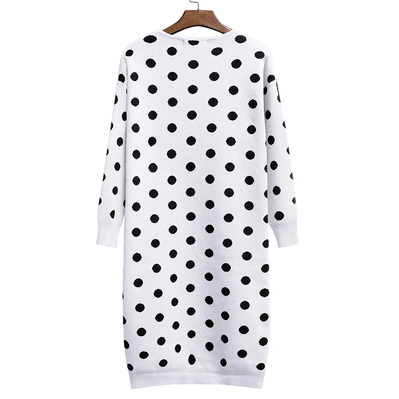 

Fashion Womens Long Sleeve Cardigan Polka Dot Casual Pockets Open Front Sweater