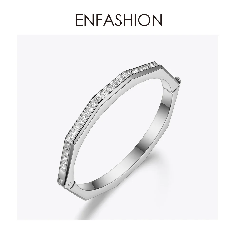 ENFASHION, Кристальные геометрические браслеты-манжеты, браслеты для женщин, аксессуары, ювелирные изделия из нержавеющей стали, модный подарок, Прямая поставка, B2043 - Окраска металла: Silver color