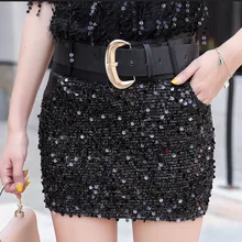 Женская модная облегающая Клубная мини-юбка из искусственной кожи с блестками, Повседневная облегающая юбка в стиле панк, хип-хоп