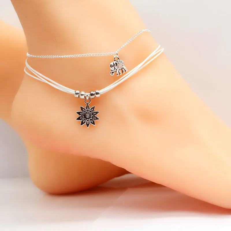 

Simple Fashion Source Accessories Europe And America Retro Sunflower Baby Elephant Double Layer Anklet