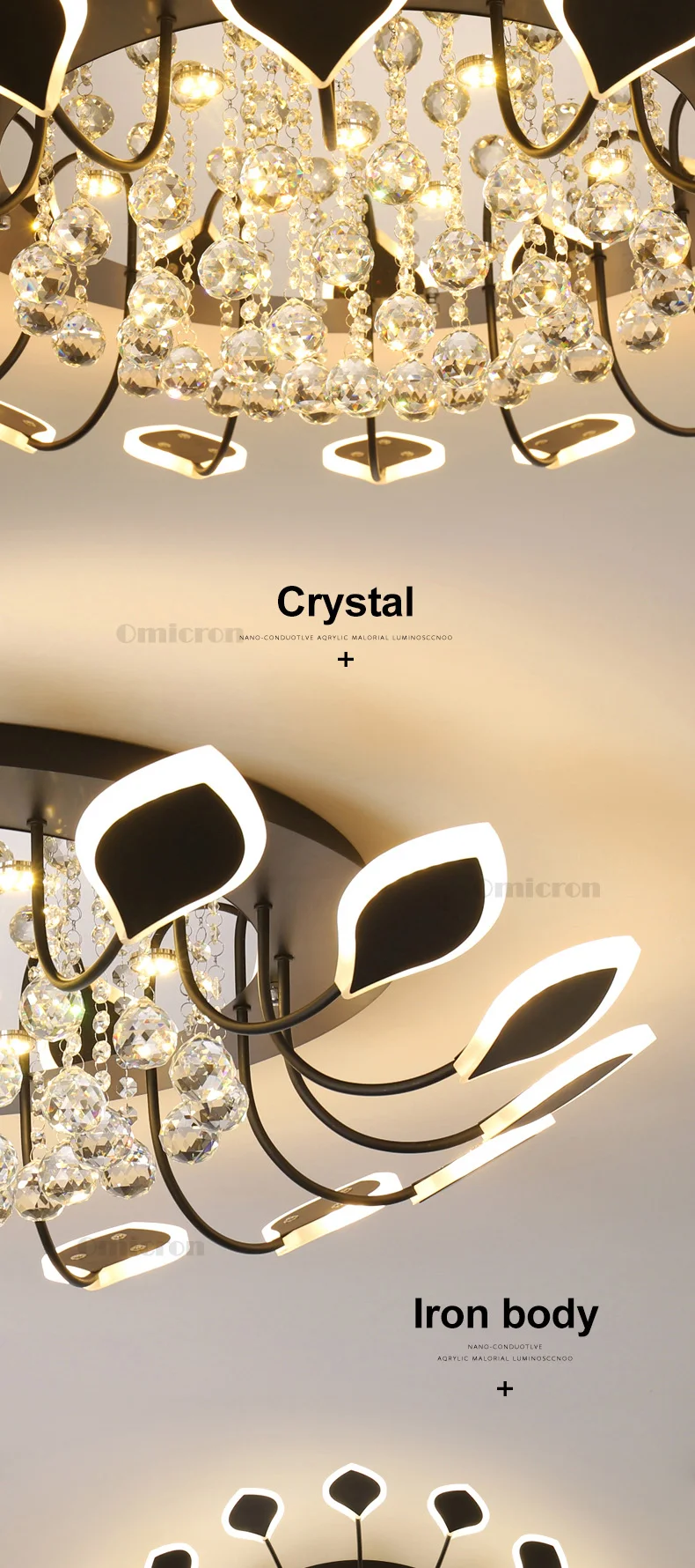 Творческий в виде лепестков, с украшением в виде кристаллов светодиодный потолочная люстра из фибролитов средей плотности гостиной, спальни, современный светодиодный Люстра осветительный, акриловый люстры