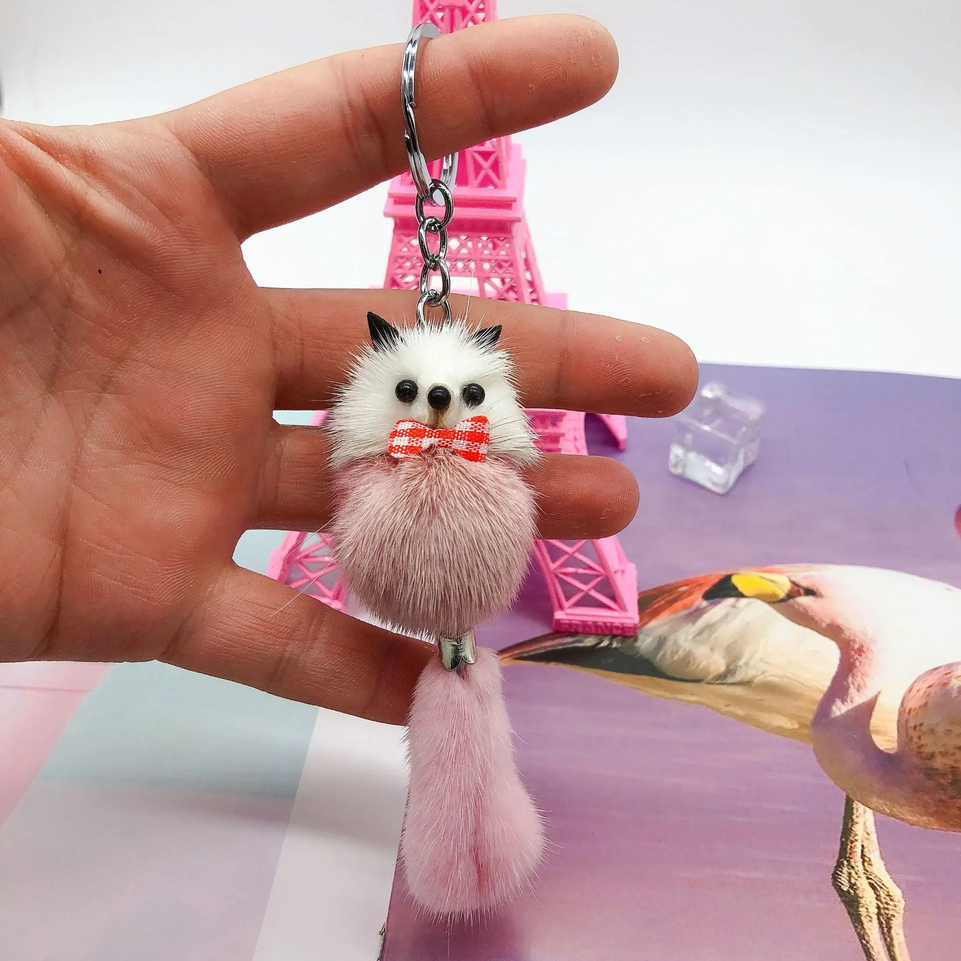 Luxury Real Mink Fur Keychain Soft Cute Fox Toys Women HandBag Ornament  Pendant Car Key Ring Fox Tail Trinket Gifts Accessories