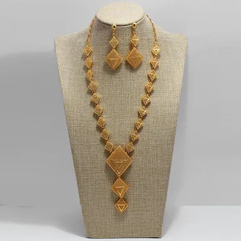 

Ethiopian Wedding Jewelry Sets Gold Color earrings necklace African /Ethiopia /dubai gifts for Women bridal wedding jewelry set