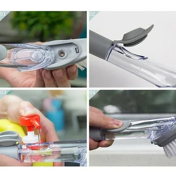 

Automatic Soap Dispenser Scrubber Cleaner Dish Pot Brush Heads+Handle+Sponges Household Cleaning Tools Set