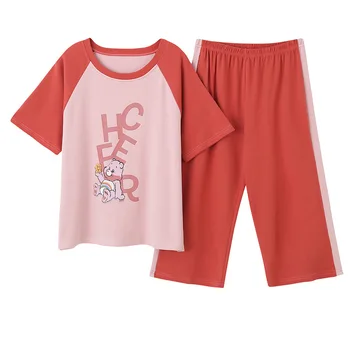 

Summer Knitted Cotton Women 2 Pieces Pajamas Sets Girlfriend Gift Sleepwear Ladies Homewear Sexy Lingerie Short Sleeve