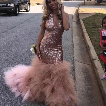 haltered ruffles mermaid evening dress