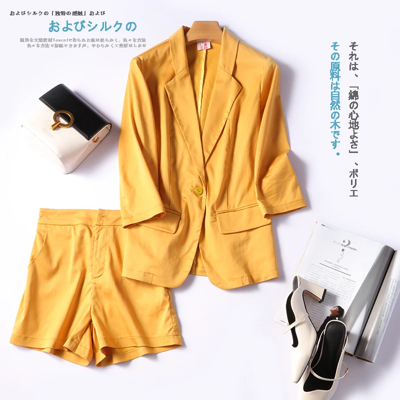 Костюм брючный женский из хлопка и льна свободный пиджак шорты повседневный