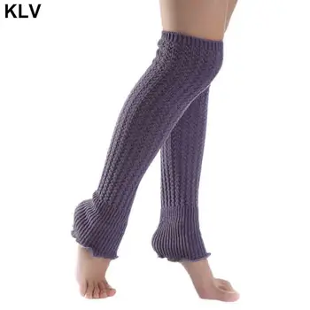 

Womens Girls Winter Over Knee High Footless Boot Socks Solid Color Agaric Ruffles Hem Cable Knitted Non-Slip Long Leg Warmers