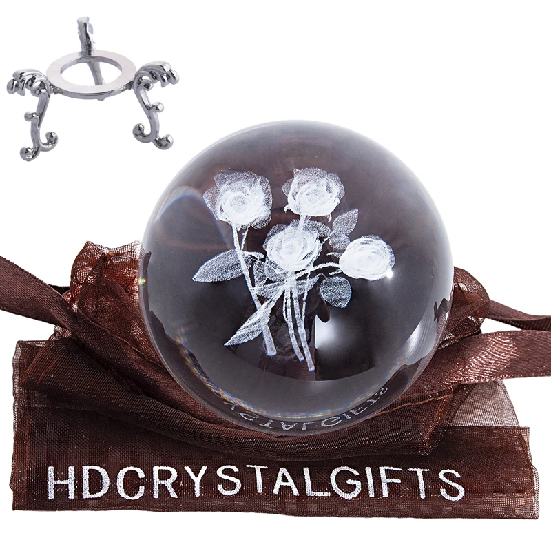 H& D 60 мм 3D букет роз хрустальный шар с серебряным покрытием подставка лазерная гравировка миниатюрная Сфера ремесло Домашний Декор коллекционный подарок